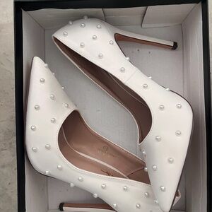 Lulu's White Pearl Studded Heels